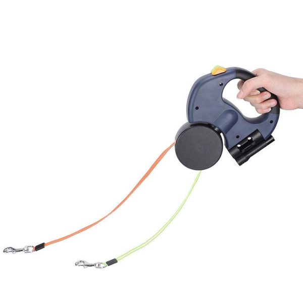 Dual Retractable Dog Leash with Flashlight & Waste Bag Holder - Image 4