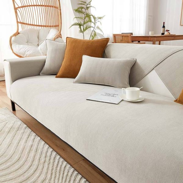 Herringbone Chenille Fabric Furniture Protector Sofa Cover - Image 3
