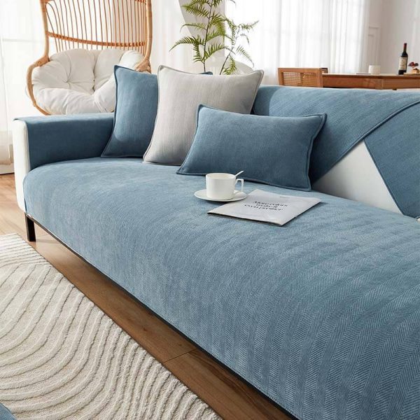Herringbone Chenille Fabric Furniture Protector Sofa Cover - Image 6