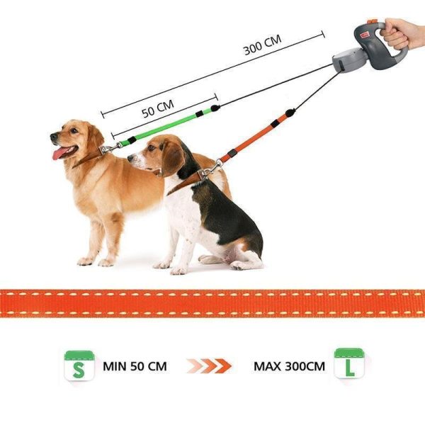 Dual Retractable Dog Leash with Flashlight & Waste Bag Holder - Image 8