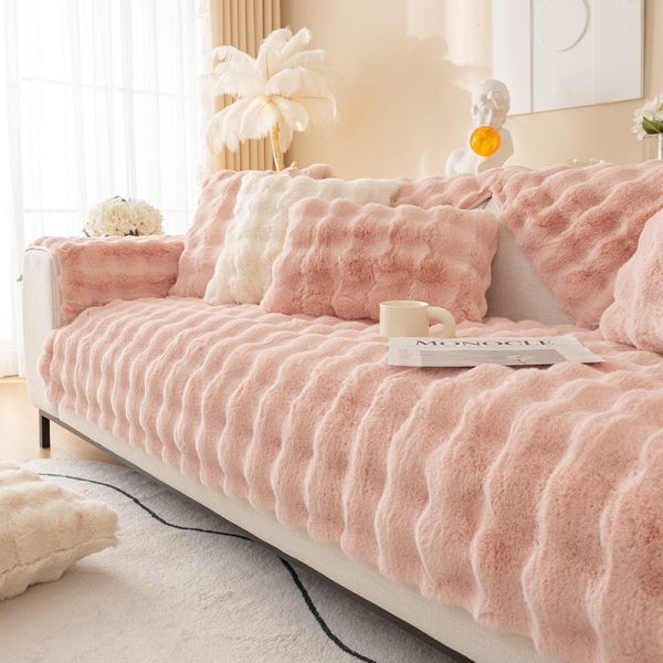 Cosy Plush Solid Colour Non-slip Sofa Cover - Image 11