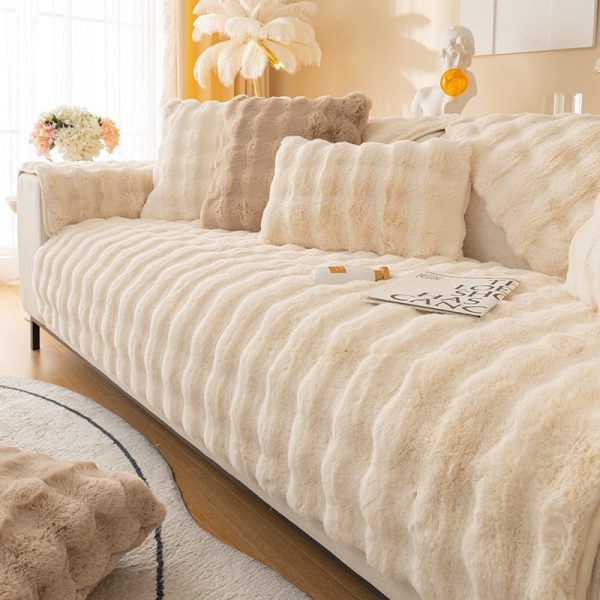 Cosy Plush Solid Colour Non-slip Sofa Cover - Image 7