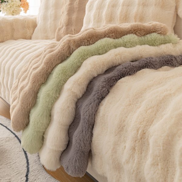 Cosy Plush Solid Colour Non-slip Sofa Cover - Image 13