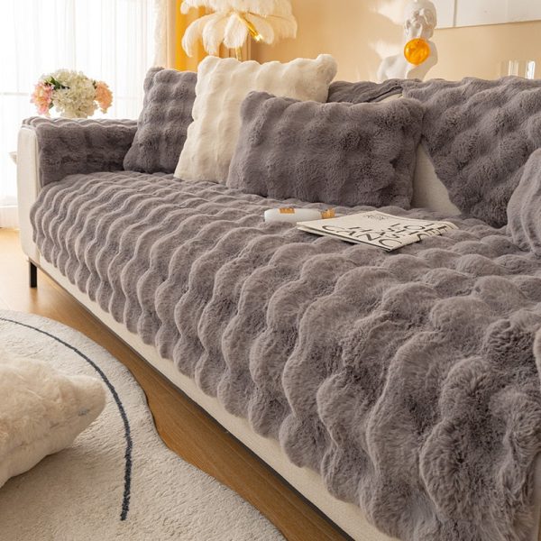 Cosy Plush Solid Colour Non-slip Sofa Cover - Image 9