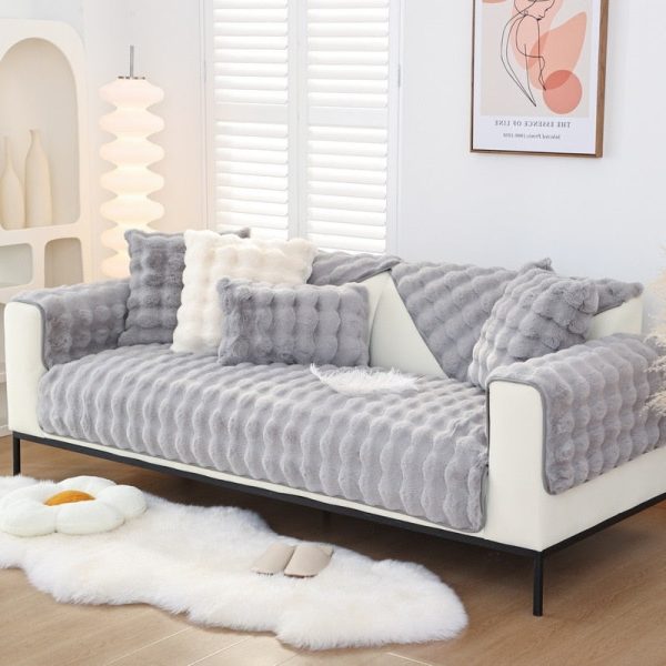 Cosy Plush Solid Colour Non-slip Sofa Cover - Image 3
