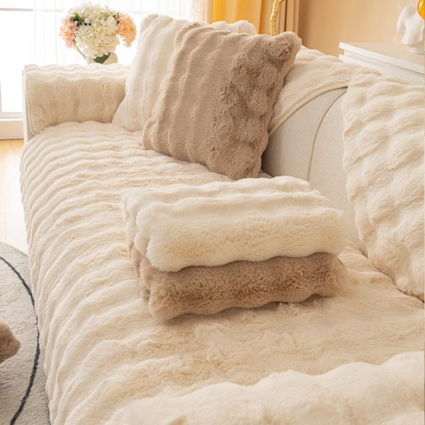 Cosy Plush Solid Colour Non-slip Sofa Cover - Image 14