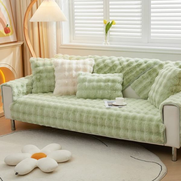 Cosy Plush Solid Colour Non-slip Sofa Cover - Image 2