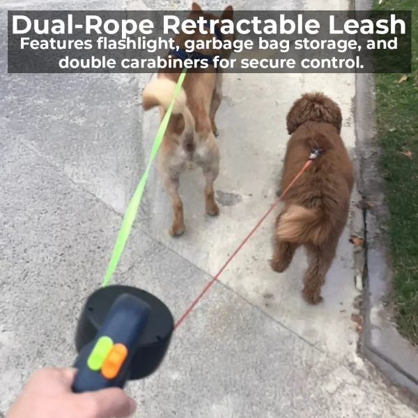 Dual Retractable Dog Leash with Flashlight & Waste Bag Holder - Image 5
