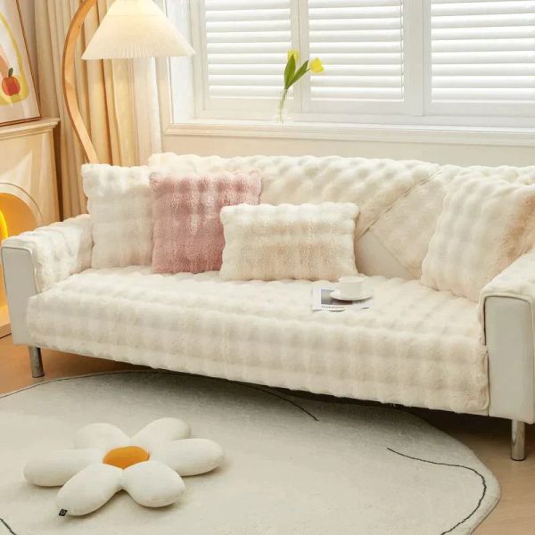 Cosy Plush Solid Colour Non-slip Sofa Cover - Image 5